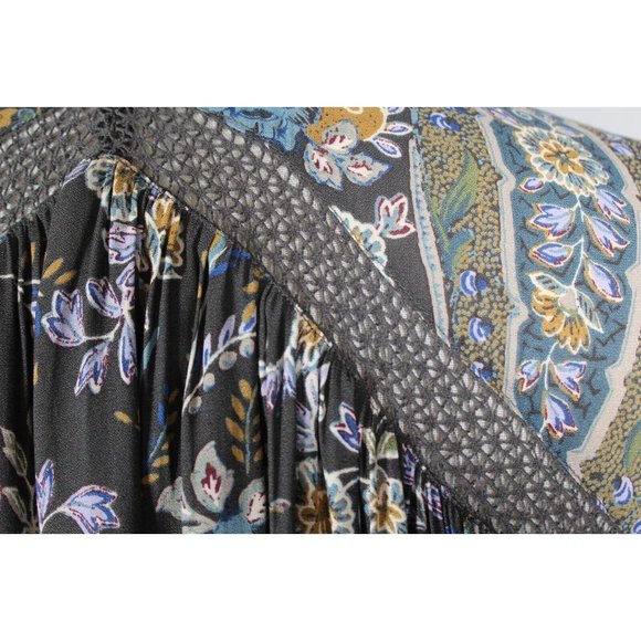 Free People Rain or Shine Swing Dress SMALL BOHO Festival  Gray Floral Paisley - Picture 7 of 15